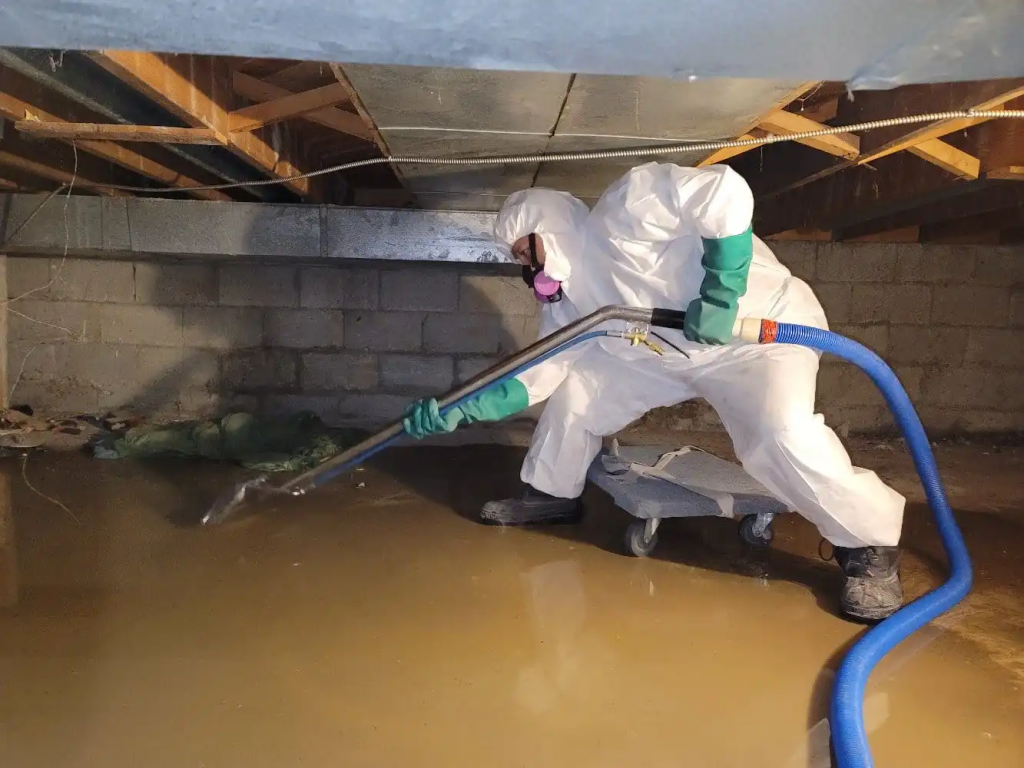 restoration professional remove floodwater from a basement