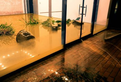 Flooded commercial property interior in Covington LA requiring emergency water restoration services to minimize business downtime