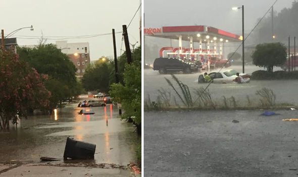 Flooded downtown Covington LA commercial street showing flood damage impact on small businesses requiring professional flood damage restoration