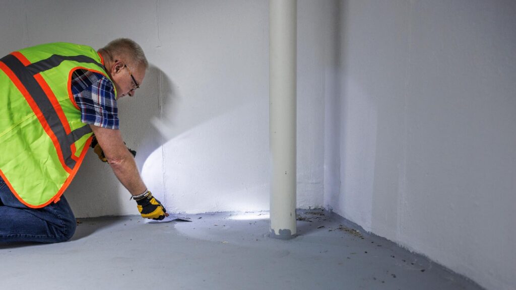 Technician inspecting drywall for signs of hidden mold growth