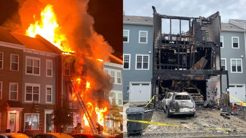Fire damage restoration assessment on attached townhome units in a Slidell LA suburban development showing smoke and fire spread through shared attic space