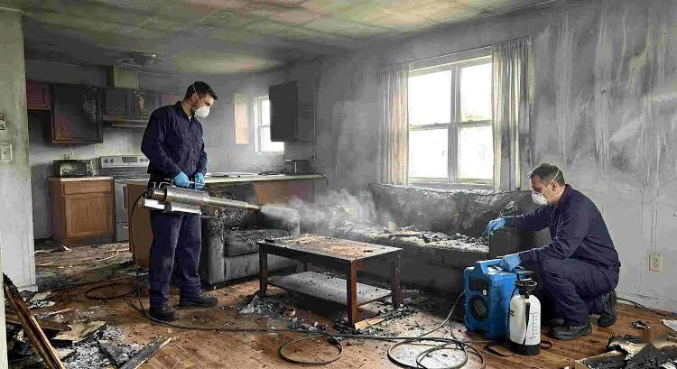 Certified restoration technician removing soot during emergency fire restoration in Mandeville