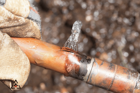 frozen pipe with ice poking out from rupture