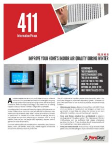 A guide on enhancing indoor air quality in winter, featuring tips and a thermostat display.