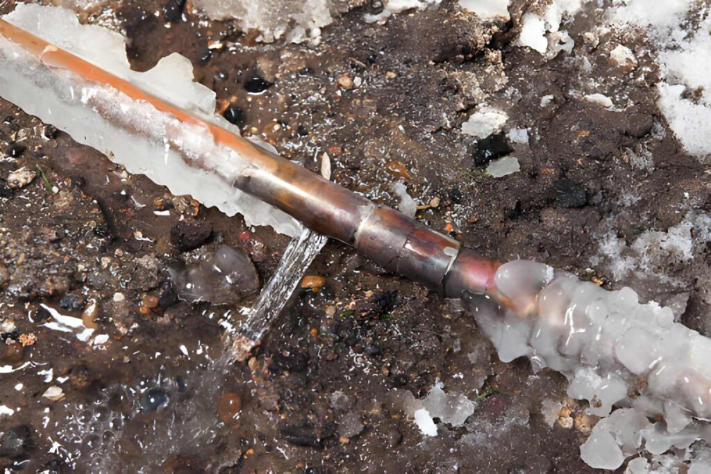 before, during, and after a frozen pipe burst