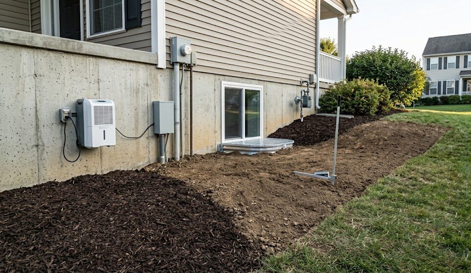 Proper yard grading to prevent groundwater intrusion and basement flooding in Rock Island.