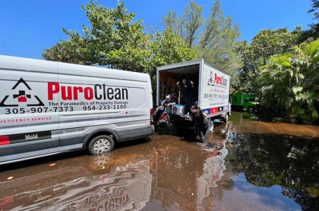 Our crew practicing storm safety at a storm damage cleanup site in Fort Lauderdale