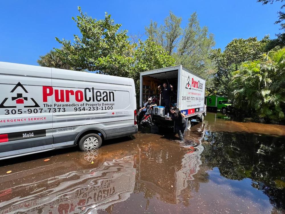 Our crew practicing storm safety at a storm damage cleanup site in Fort Lauderdale