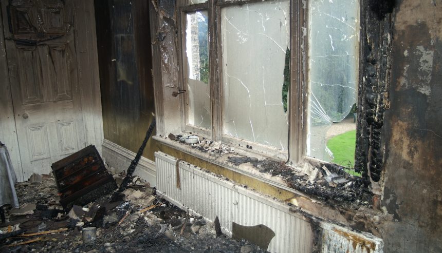 a room destroyed by fire