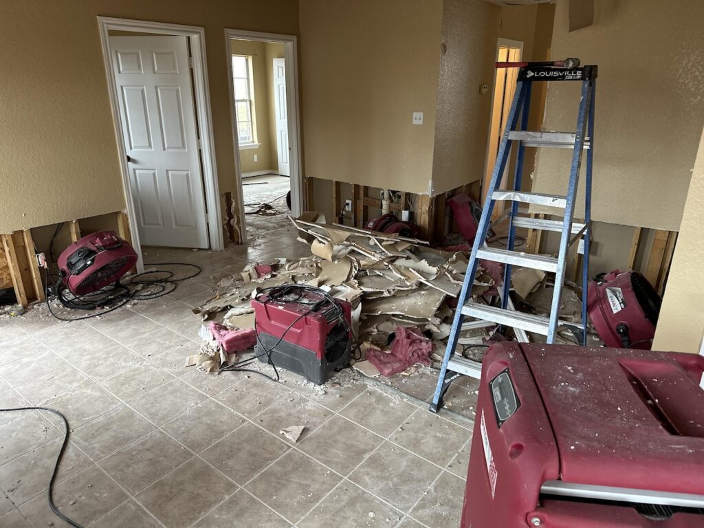 Demolition from the frozen pipes and drying.