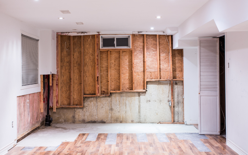 entire wall being repaired due to water damage
