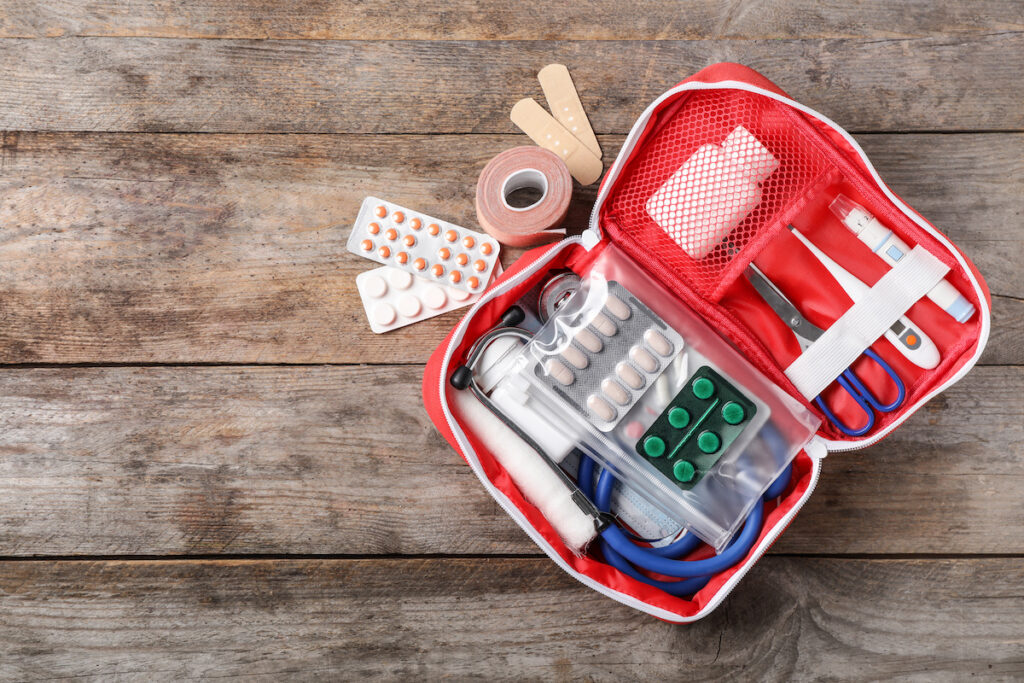 A first aid kit is a crucial tool during an ice storm.