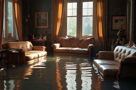 water damaged and flooded house