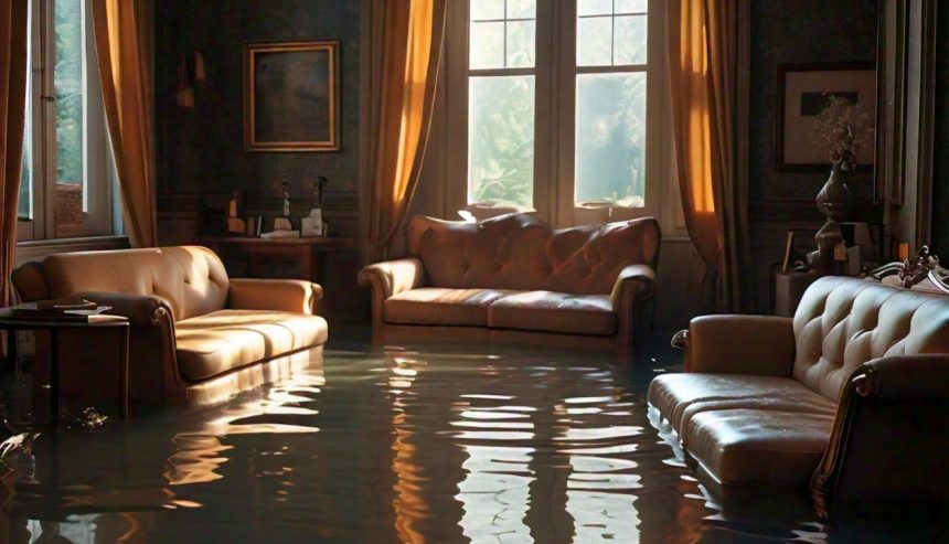 water damaged and flooded house