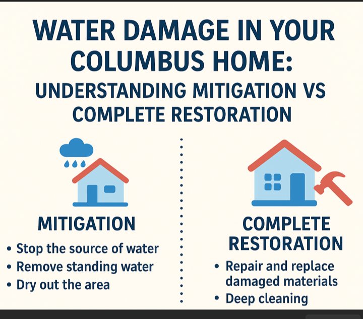 Water Damage in Your Columbus Home: Understanding Mitigation vs. Complete Restoration