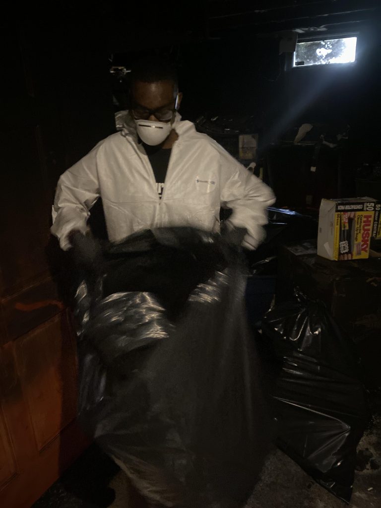 PuroClean Disaster Restoration experts repairing cabinets after kitchen fire in Columbus, Ohio: Fire damage restoration Columbus, Ohio