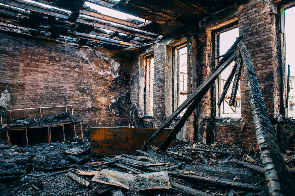 Room in desperate need of fire damage restoration.