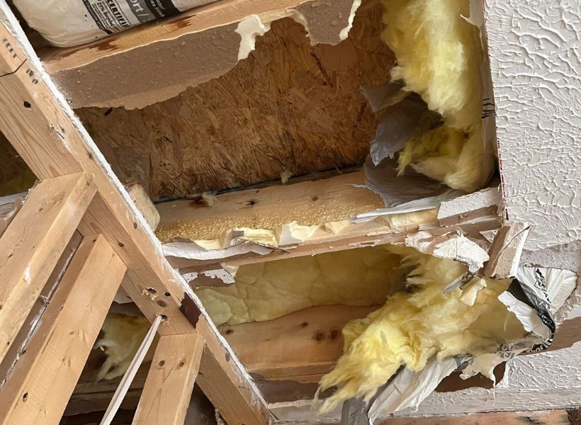 taking out wet ceiling insulation