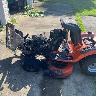 The mower that caused the fire damage.