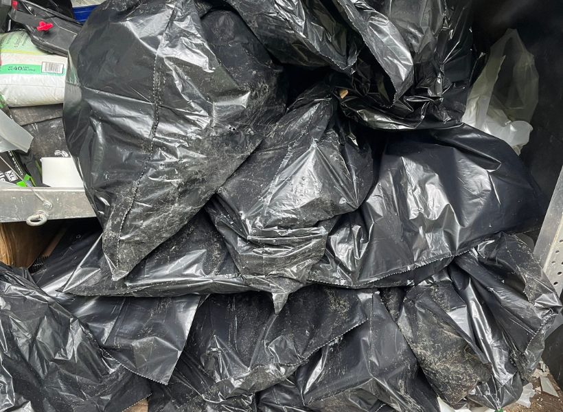 bagged debris ready for disposal
