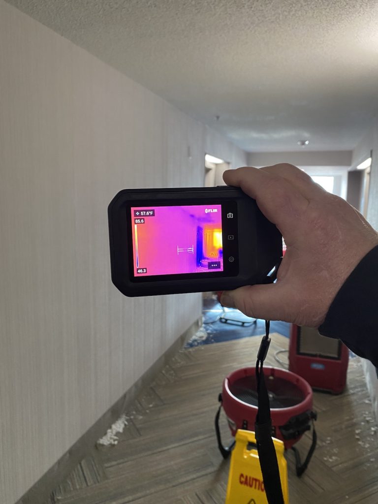 The moisture meter determines the extent of water damage.