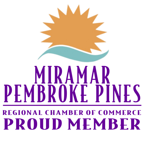 Miramar Pembroke Pines Regional Chamber of Commerce Proud Member logo, featuring a sun and wave design.