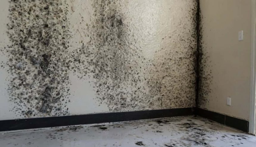 Mold growth discovered behind drywall during inspection