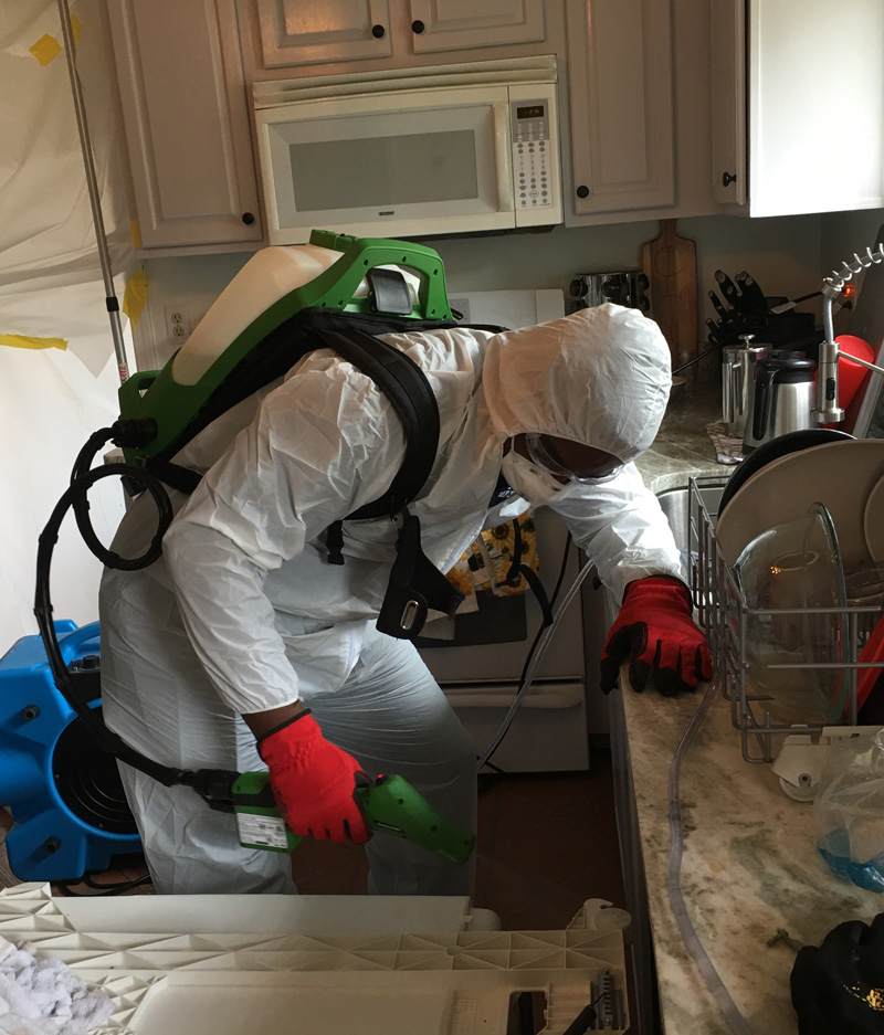 biohazard cleanup containment and disinfection setup inside apartment Atlanta Georgia
