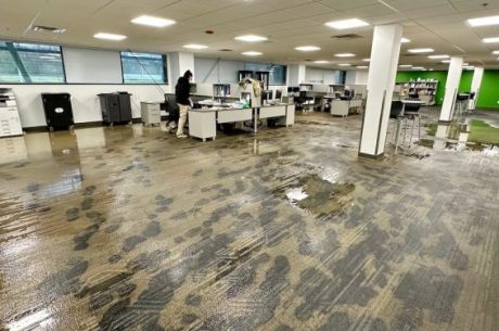 Significant water damage in a South Atlanta commercial building requiring restoration