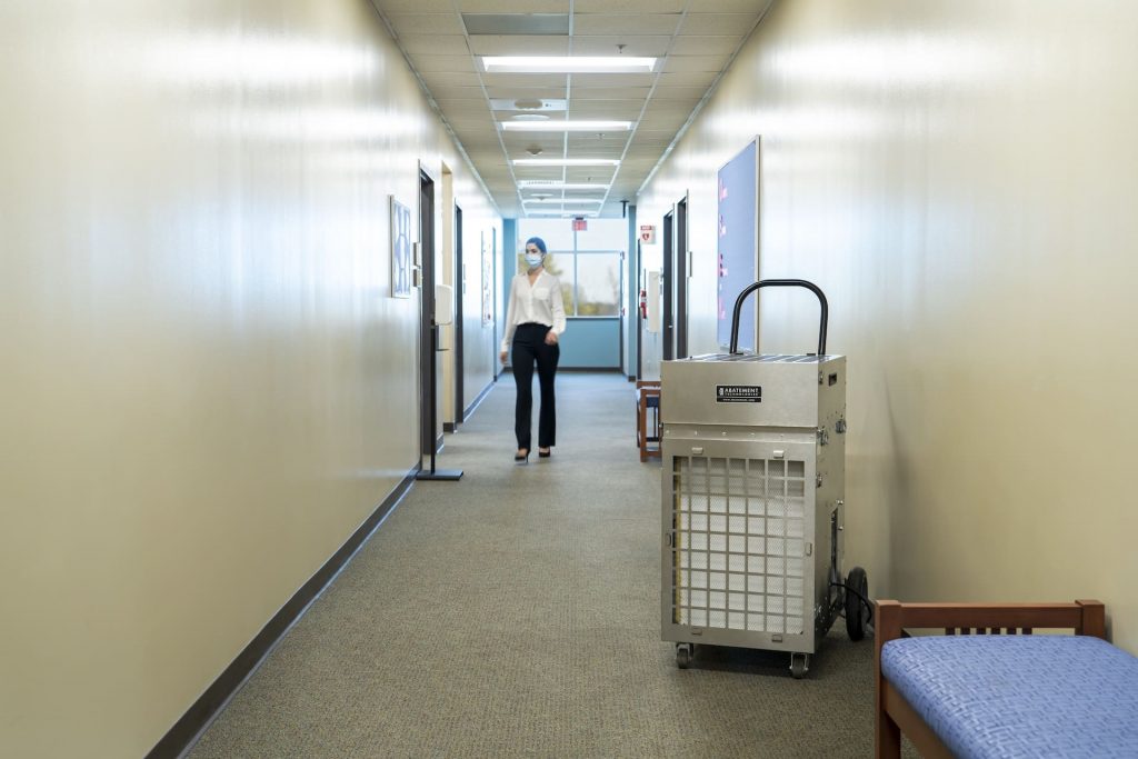 Advanced air filtration equipment used for mold remediation in a South Atlanta home