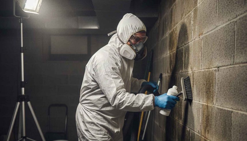 Certified mold remediation specialist setting up containment in a South Atlanta residence