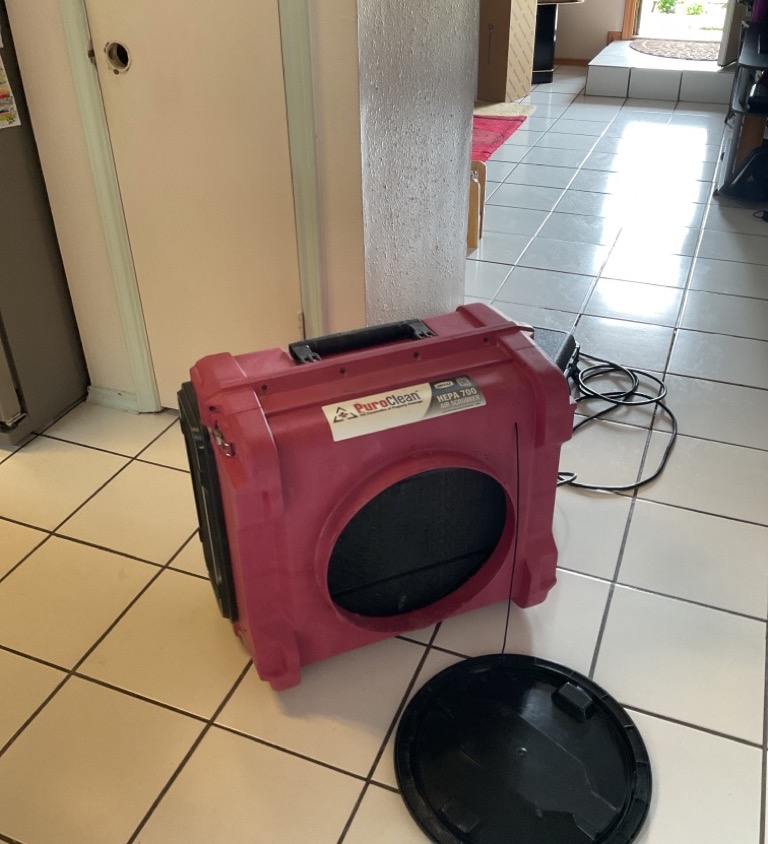 One of PuroClean's (HEPA) air purifiers perfect for fire damage restoration in Houston.