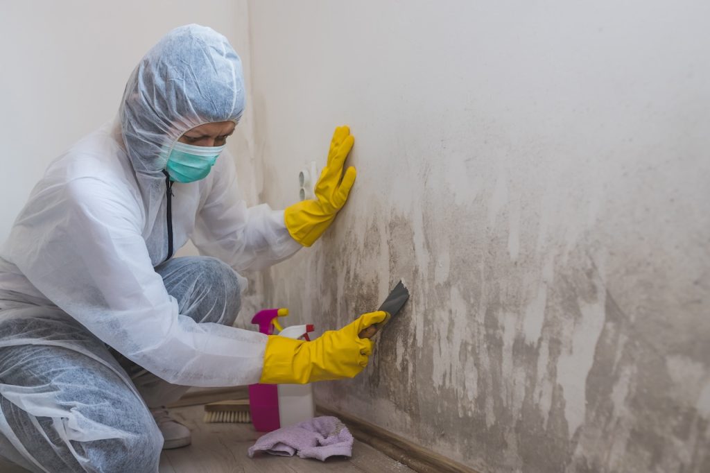 Worker cleans mold.