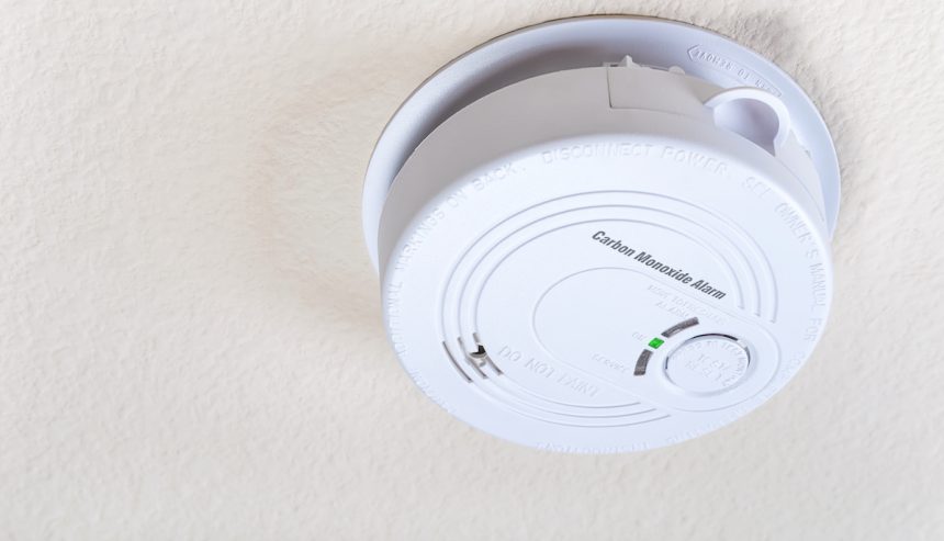 Carbon monoxide alarm on the ceiling