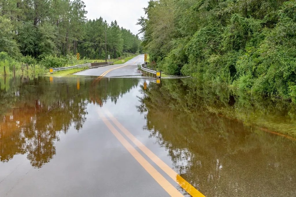 Flooded roadway in Long Island new york