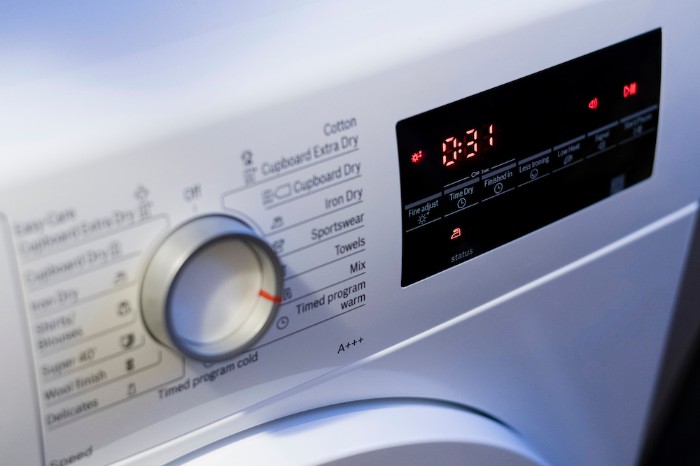 Clothes dryer control panel up close