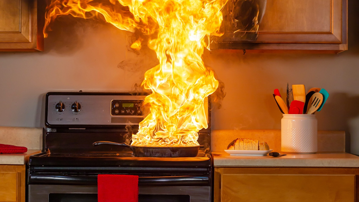 stove top fire in a home on long island NY. Cooking is one of the leading causes of fire damage to a home