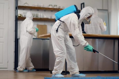 PuroClean of Huntington cleaning up biohazdous materials in a home. Biohazard cleanup