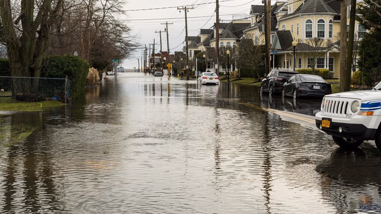 Street flooded caused by heavy rain and tidal surges
