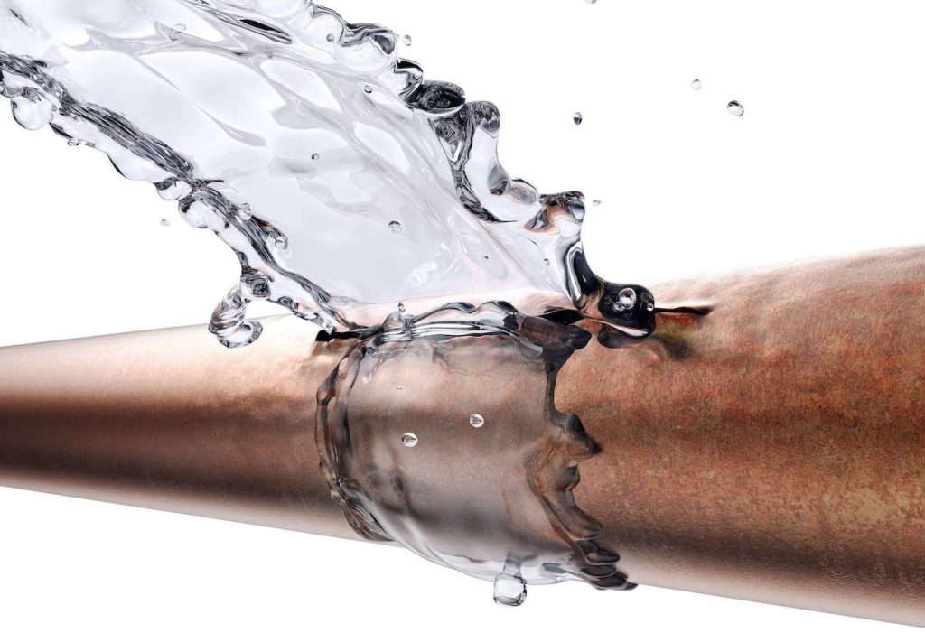 broken water pipe causes category 1 water damage in a home. clean water
