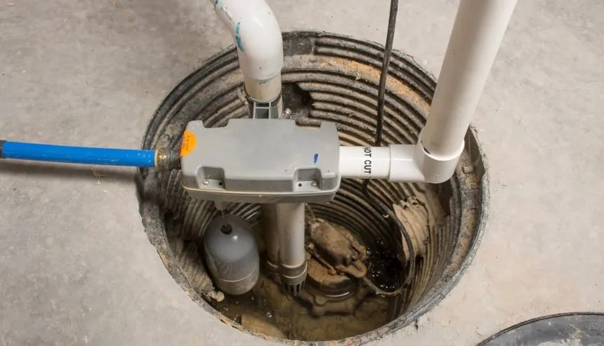 Basement sump pump system helping protect Long Island homes from winter flooding.