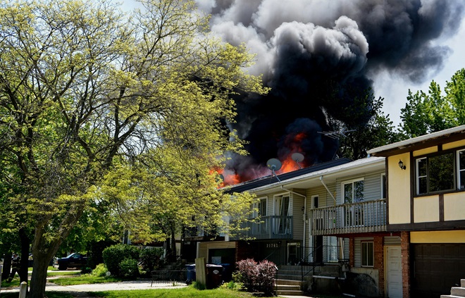 apartment complex on fire