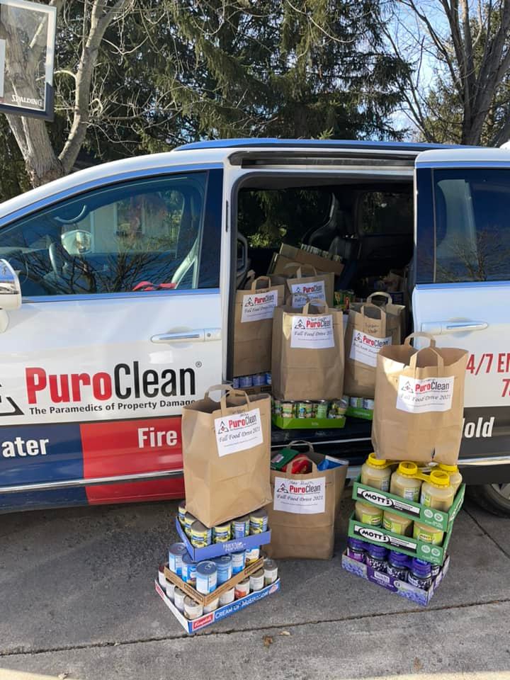 PuroClean van loaded with donations for Food Finders Food Bank