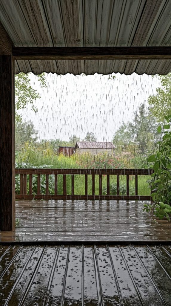 torrential rain seen from inside a home