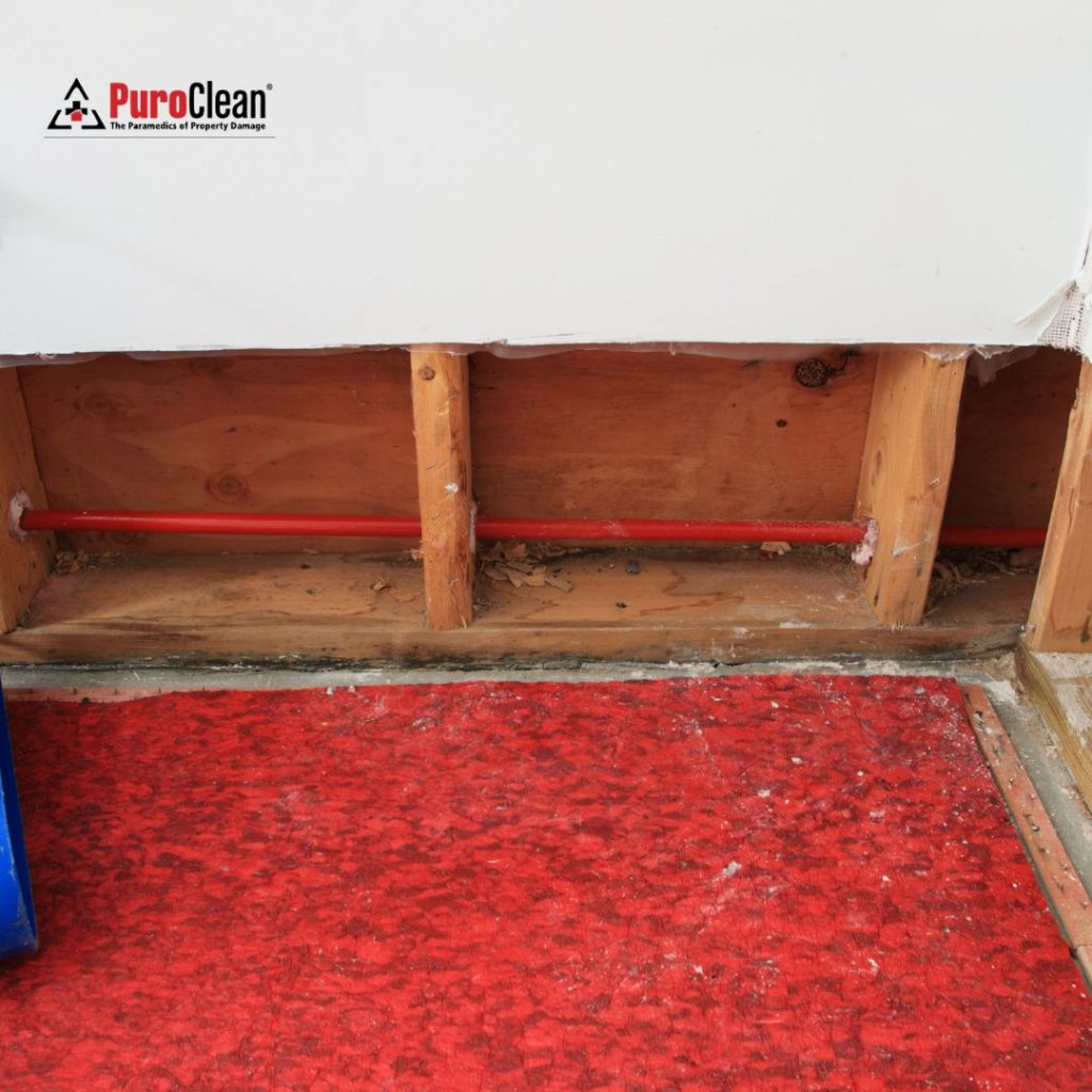 water-damaged drywall or flooring