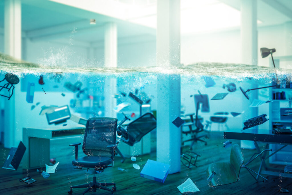 A flooded office may need water remediation