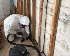mold remediation in long beach, ca, hepa vacuum of mold on structure framing with full PPE and containment.