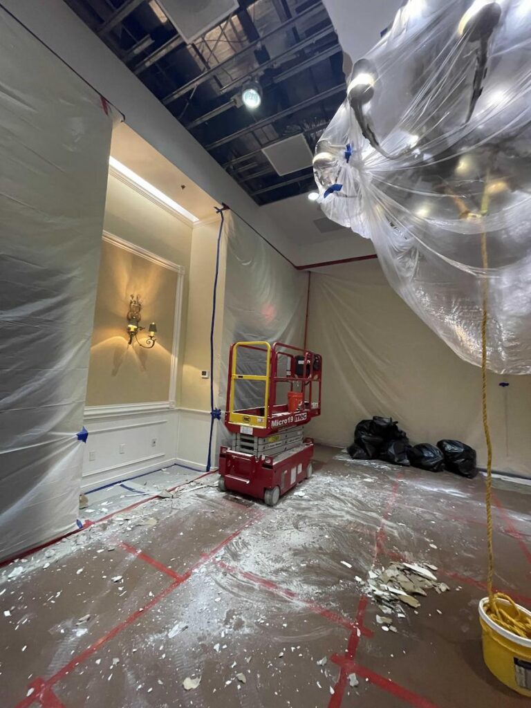 scalfolding set up in senior living facility in Deland, FL to handle condensation leak from A/C unit.