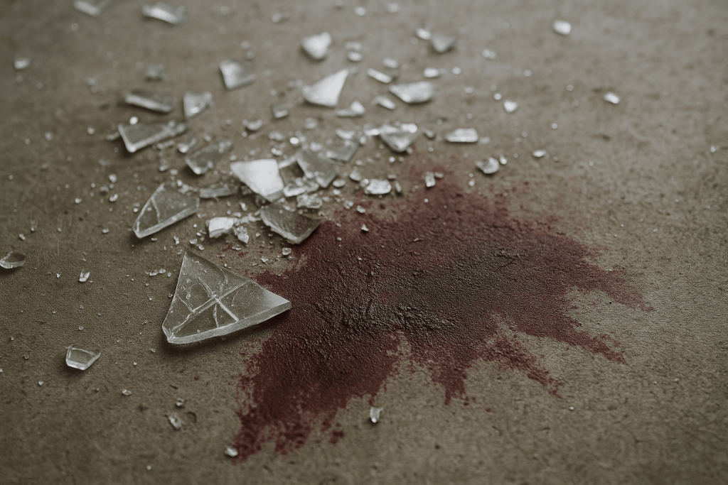 Biohazard trauma cleanup with broken glass and blood in Pasadena & Huntington Park