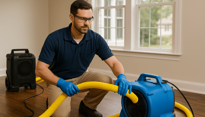 Emergency Flood Cleanup, Commercial Mold Remediation, and Water Damage Restoration Technician in Huntington Park performing emergency cleanup